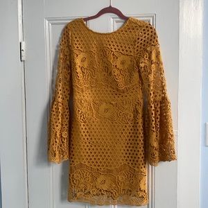 Mustard lace bell sleeve cocktail dress NWT